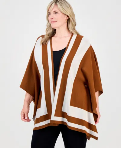Jm Collection Plus Size Short-sleeve Colorblock Open-front Cardigan, Macy's Exclusive In Cinnamon