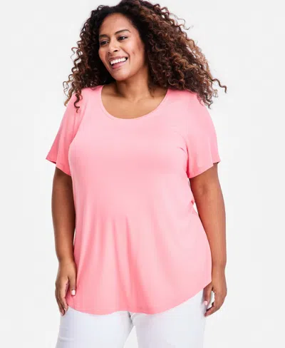 Jm Collection Plus Size Short-sleeve Top, Created For Macy's In Pink