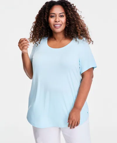 Jm Collection Plus Size Short-sleeve Top, Created For Macy's In Blue