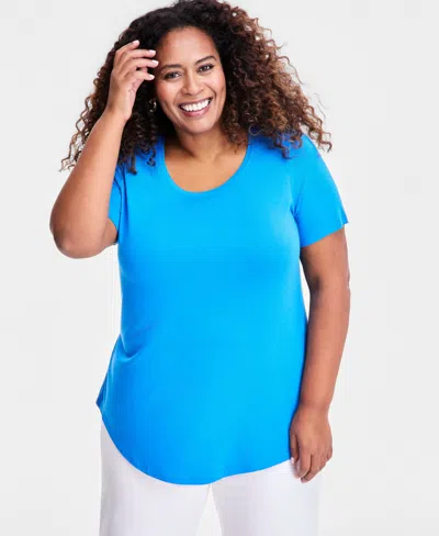 Jm Collection Plus Size Short-sleeve Top, Created For Macy's In Blue