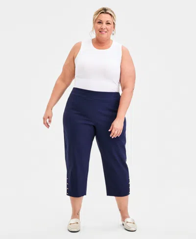 Jm Collection Plus Size Side-button Capri Pants, Macy's Exclusive In Black