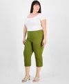 Jm Collection Plus Size Side Lace-up Capri Pants, Created For Macy's In Broccolini