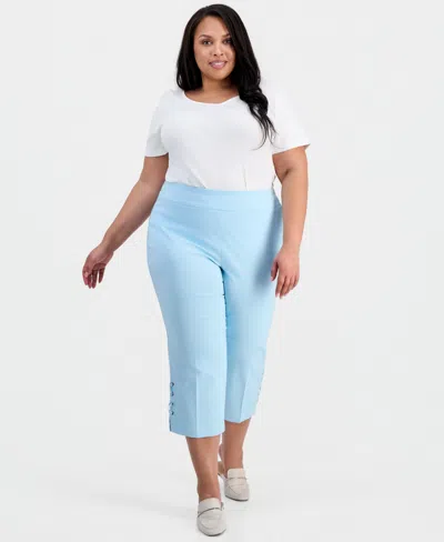 Jm Collection Plus Size Side Lace-up Capri Pants, Created For Macy's In Blue