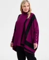 Jm Collection Plus Size Solid Turtleneck Poncho Sweater, Macy's Exclusive In Purple