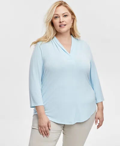 Jm Collection Plus Size Solid V-neck 3/4-sleeve Top, Exclusively At Macy's In Winter Mis
