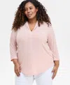 Jm Collection Plus Size Solid V-neck 3/4-sleeve Top, Exclusively At Macy's