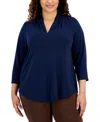 Jm Collection Plus Size Solid V-neck 3/4-sleeve Top, Exclusively At Macy's In Intrepid Blue