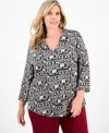 Jm Collection Plus Size Solid V-neck 3/4-sleeve Top, Exclusively At Macy's In Multi