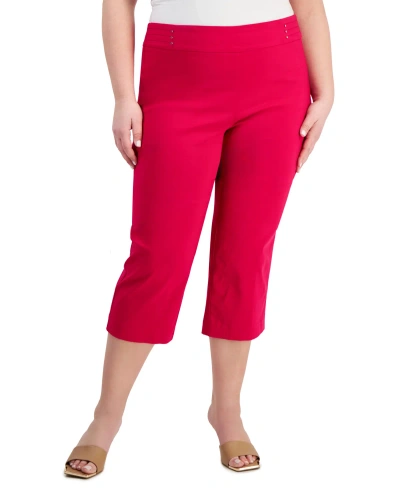 Jm Collection Plus Size Tummy Control Pull-on Slim-leg Pants, Created For  Macy's In Pink Fireball