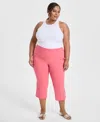 Jm Collection Plus Size Tummy Control Pull-on Capri Pants, Exclusively At Macy's In Pink Royal