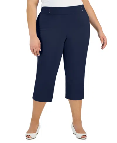 Jm Collection Plus Size Tummy Control Pull-on Capri Pants, Exclusively At Macy's In Intrepid Blue
