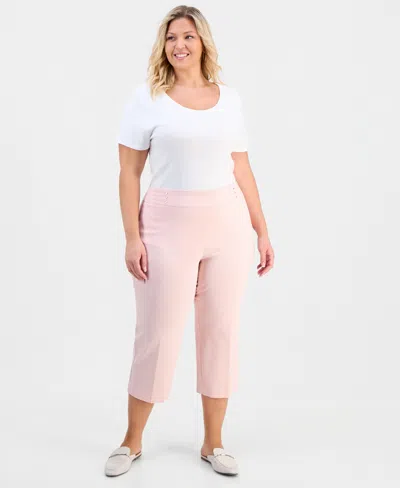 Jm Collection Plus Size Tummy Control Pull-on Capri Pants, Exclusively At Macy's In Pink