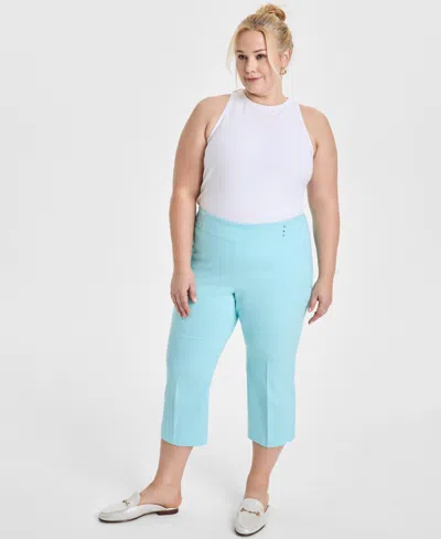 Jm Collection Plus Size Tummy Control Pull-on Capri Pants, Exclusively At Macy's In Teal Spark