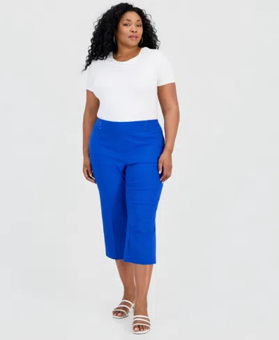 Jm Collection Plus Size Tummy Control Pull-on Capri Pants, Exclusively At Macy's In Blue
