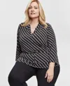 Jm Collection Plus Size V-neck 3/4-sleeve Top, Exclusively At Macy's In Deep Black
