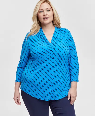 Jm Collection Plus Size V-neck 3/4-sleeve Top, Exclusively At Macy's In Indigo Bun