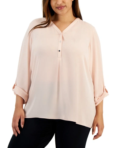 Jm Collection Plus Size V-neck Roll-tab Utility Top, Created For Macy's In Rose Tint