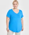 Jm Collection Plus Size V-neck Short-sleeve Top, Exclusively At Macy's In Blue