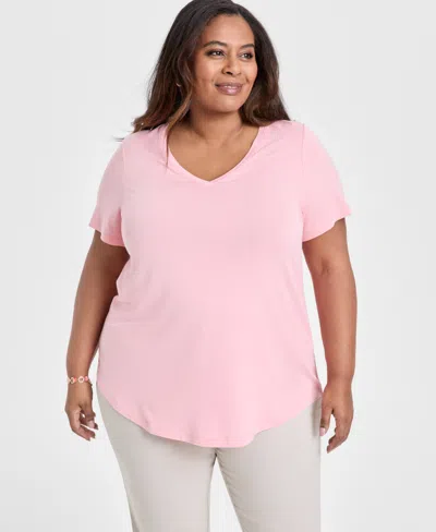 Jm Collection Plus Size V-neck Short-sleeve Top, Exclusively At Macy's In Pink