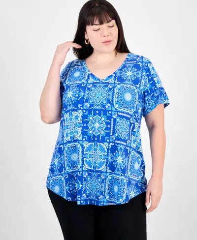 Jm Collection Plus Size V-neck Short-sleeve Top, Exclusively At Macy's In Bright Mar