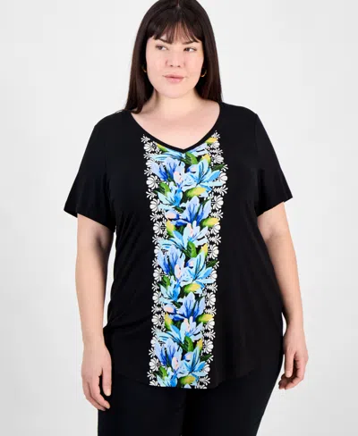 Jm Collection Plus Size V-neck Short-sleeve Top, Exclusively At Macy's In Deep Black