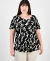 Jm Collection Plus Size Jacquard Swing Top, Exclusively At Macy's In Deep Black Combo