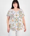 Jm Collection Plus Size V-neck Short-sleeve Top, Exclusively At Macy's In Neo Natura