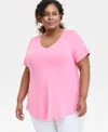 Jm Collection Plus Size V-neck Short-sleeve Top, Exclusively At Macy's In Pink Petun