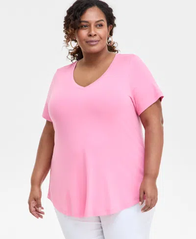 Jm Collection Plus Size V-neck Short-sleeve Top, Exclusively At Macy's In Pink Petun