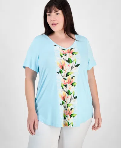 Jm Collection Women's Printed Scoop-neck Short-sleeve Top, Exclusively At Macy's In Teal Spark