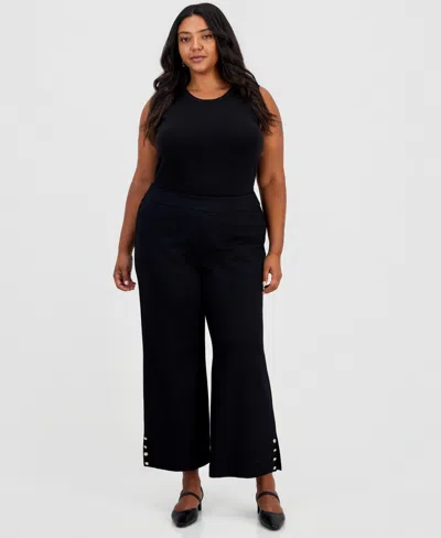 Jm Collection Plus Size Wide Leg Button Pants, Macy's Exclusive In Black