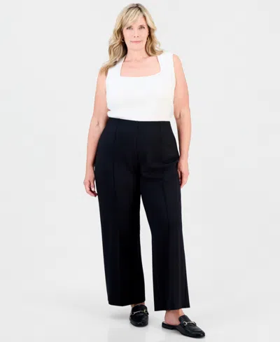 Jm Collection Plus Size Wide-leg Relaxed-fit Pants, Macy's Exclusive In Deep Black