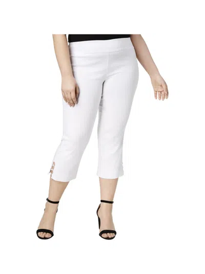 Jm Collection Plus Womens Lattice Hem Cropped Capri Pants In White