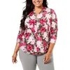 Jm Collection Plus Womens Printed Polyester Pullover Top In Multi