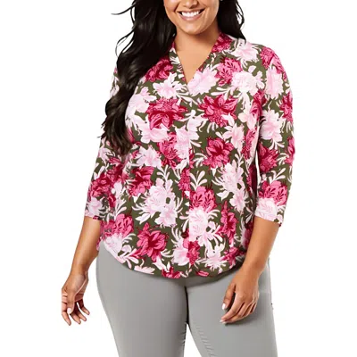 Jm Collection Plus Womens Printed Polyester Pullover Top In Multi