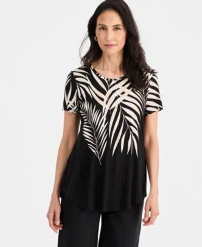 Jm Collection Printed Scoop Neck Short Sleeve Top Tummy Control Pants Macys Exclusive In Black