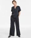Jm Collection Satin Short Sleeve Top Satin Wide Leg Pants Exclusively At Macys In Black