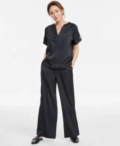 Jm Collection Satin Short Sleeve Top Satin Wide Leg Pants Exclusively At Macys In Petunia Pink