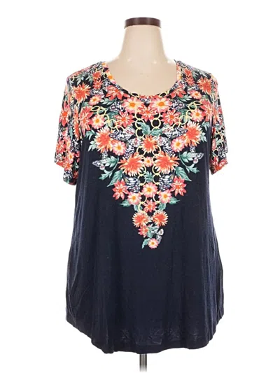 Pre-owned Jm Collection Short Sleeve Blouse In Blue