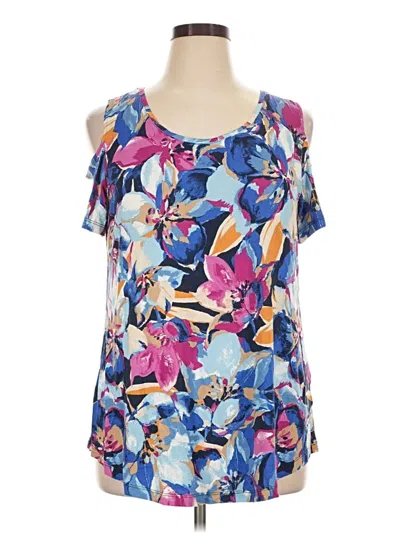 Pre-owned Jm Collection Short Sleeve Blouse In Blue