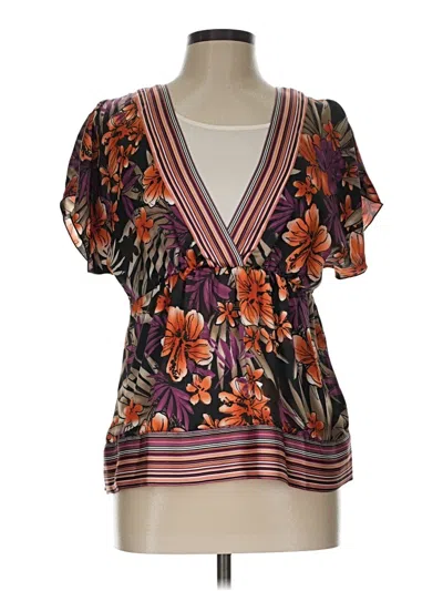Pre-owned Jm Collection Short Sleeve Blouse In Brown