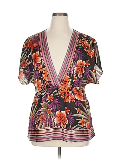 Pre-owned Jm Collection Short Sleeve Blouse In Purple