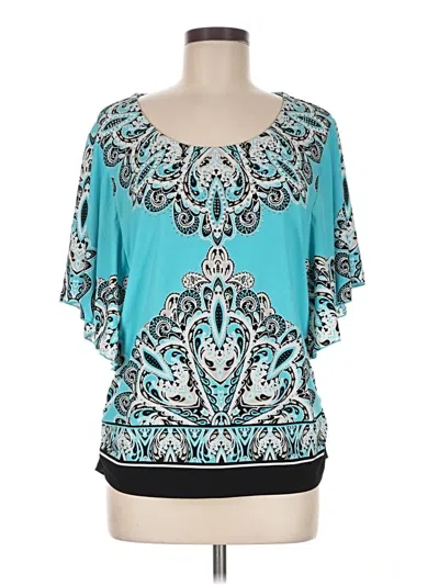 Pre-owned Jm Collection Short Sleeve Blouse In Teal