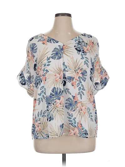 Pre-owned Jm Collection Short Sleeve Blouse In White