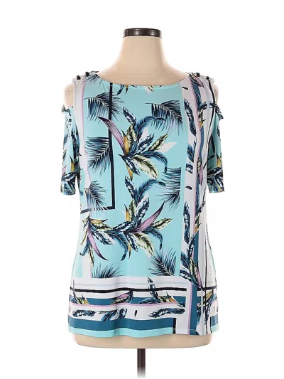 Pre-owned Jm Collection Short Sleeve Top Blue Cold Shoulder Neckline Tops