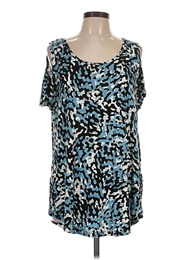 Pre-owned Jm Collection Short Sleeve Top Blue Cold Shoulder Neckline Tops