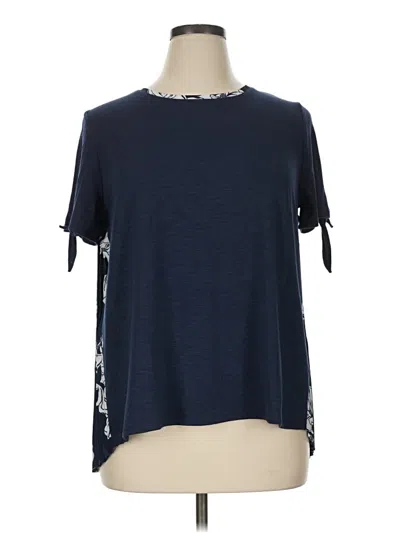 Jm Collection Short Sleeve Top Blue Keyhole Neckline Tops