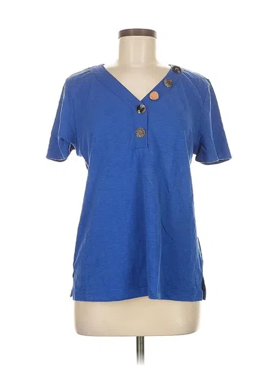 Pre-owned Jm Collection Short Sleeve Top Blue V Neck Tops