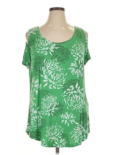 Pre-owned Jm Collection Short Sleeve Top Green Cold Shoulder Neckline Tops