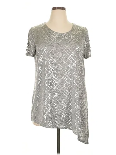 Pre-owned Jm Collection Short Sleeve Top Silver Metallic Pattern One Shoulder Neckline Tops